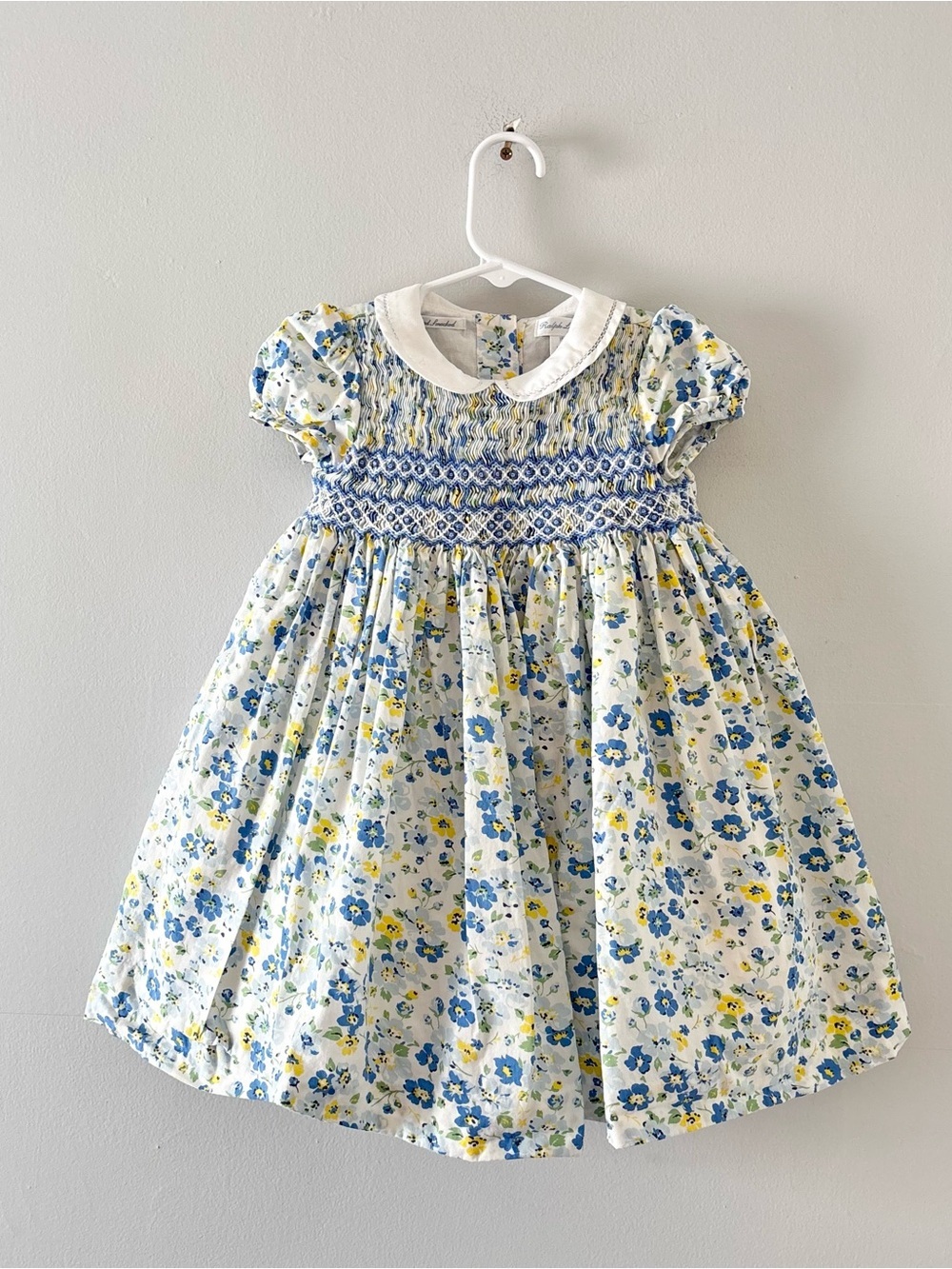 Ralph Lauren Baby Girl Floral Cotton Dress Poplin Club Collar Hand-Smocking